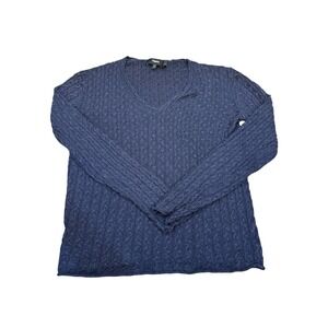 Theory Cable Knit V Neck Sweater Navy Blue Size P Lightweight Nautical